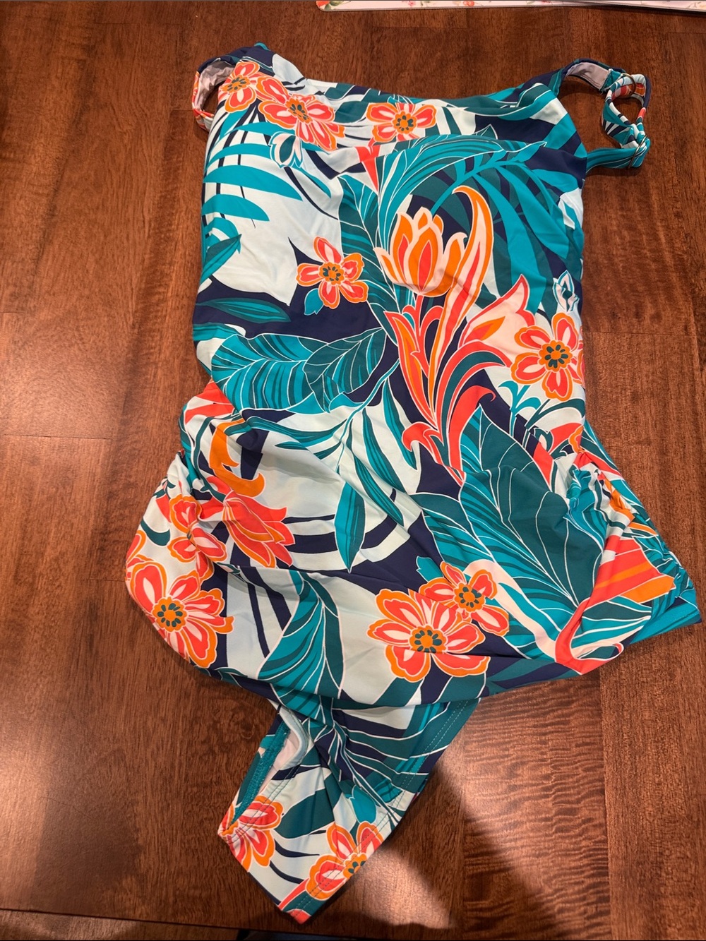 Jantzen Teal Navy Orange Floral One-Piece Swimsuit